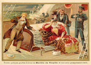 Passagers sur un navire recevant de l